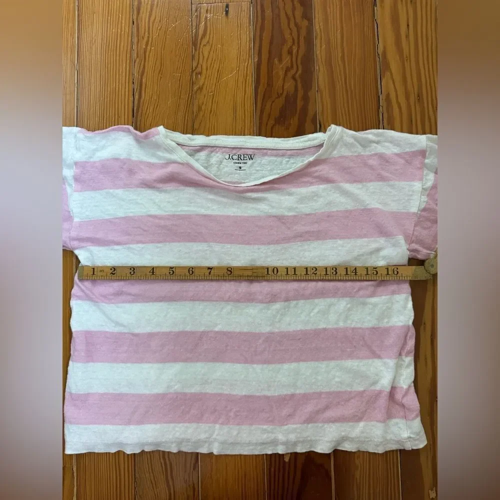 J Crew Pink Striped Linen T-shirt